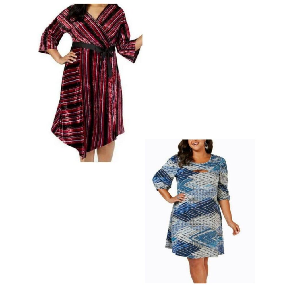 NWT 2 Piece Lot NY Collection - Plus 1XP Petite - Velvet Wrap Chevron Dresses